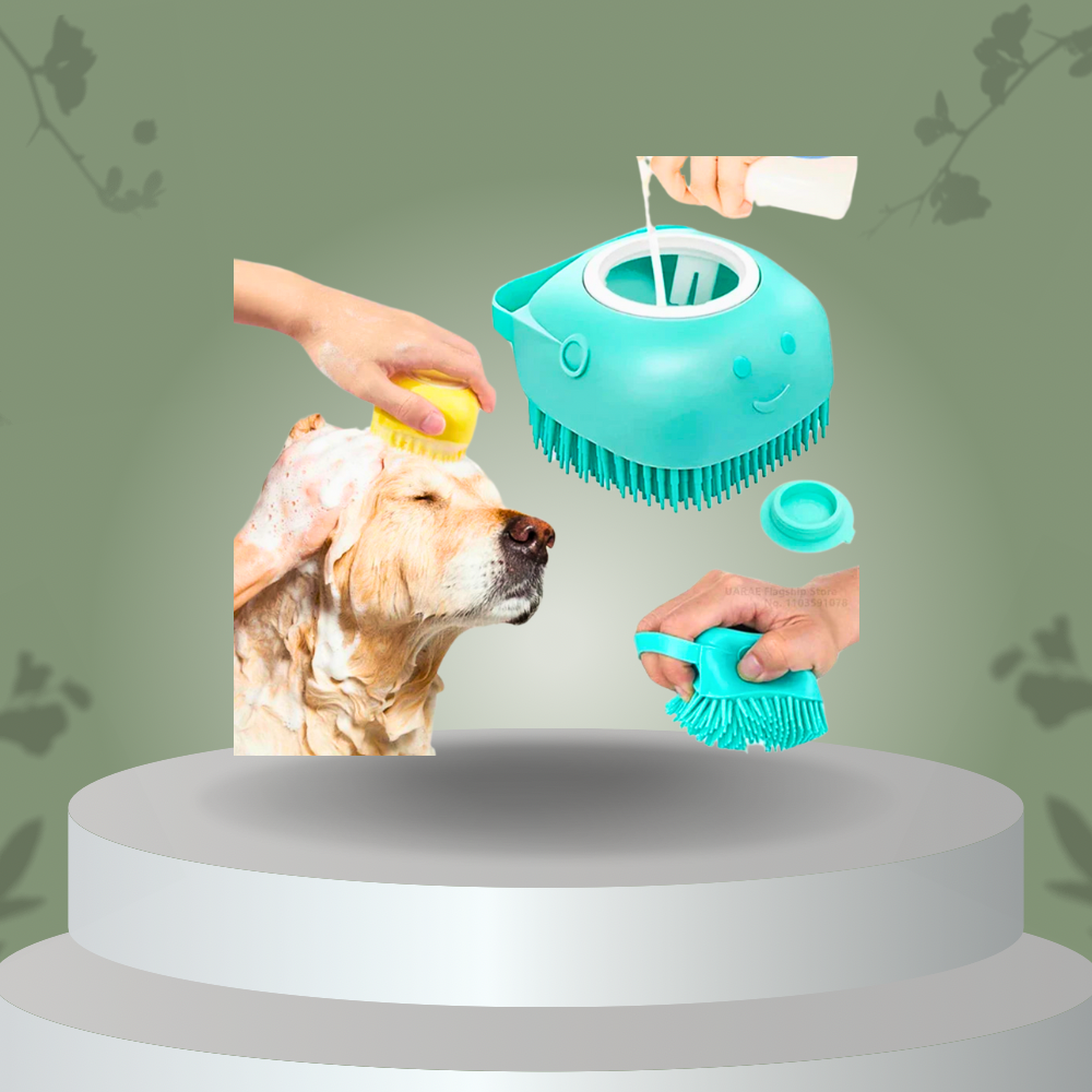 Brosse de Bain 2 en 1 pour Animaux – Massage et Distributeur de Shampoing