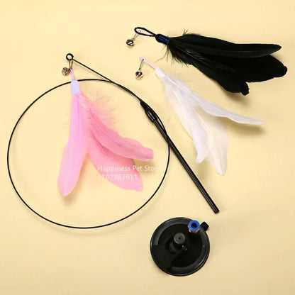 Jouet à Plumes Interactif pour Chat – Avec Clochette et Ventouse Fixable