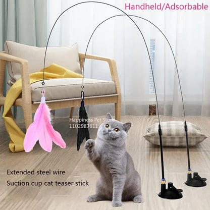 Jouet à Plumes Interactif pour Chat – Avec Clochette et Ventouse Fixable